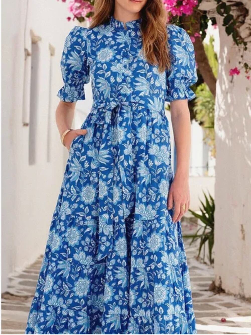 Pink City Prints Matilda Ink Jaal Cotton Blue Dress NWT Size M